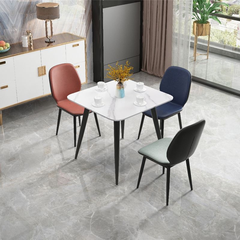 Square Sintered Stone White Dining Table Industrial 4 Legs Table for Dining Room