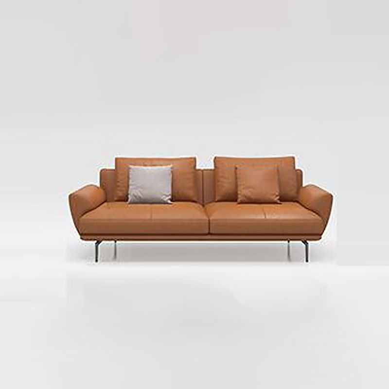 Tan Recessed Arm Sectionals Pillowed Back Cushions Corner Sofa