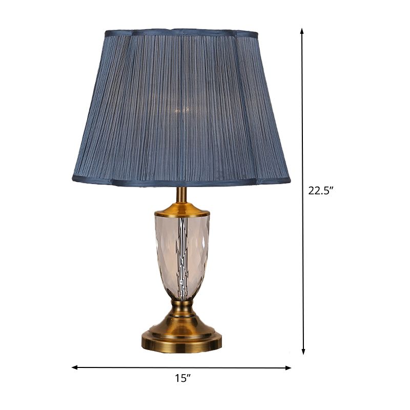 Modernist Cup Fabric Table Light Hand-Cut Crystal 1 Bulb Small Desk Lamp in Blue