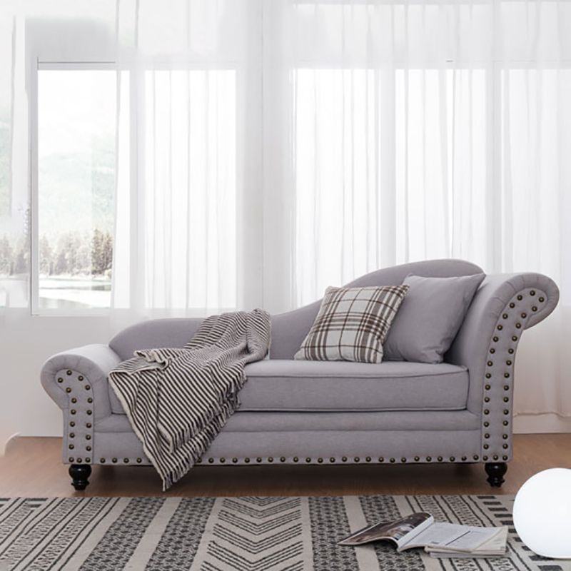 Contemporary Fabric One Armed Chaise  Rolled Arms Accent Chair with Pillows
