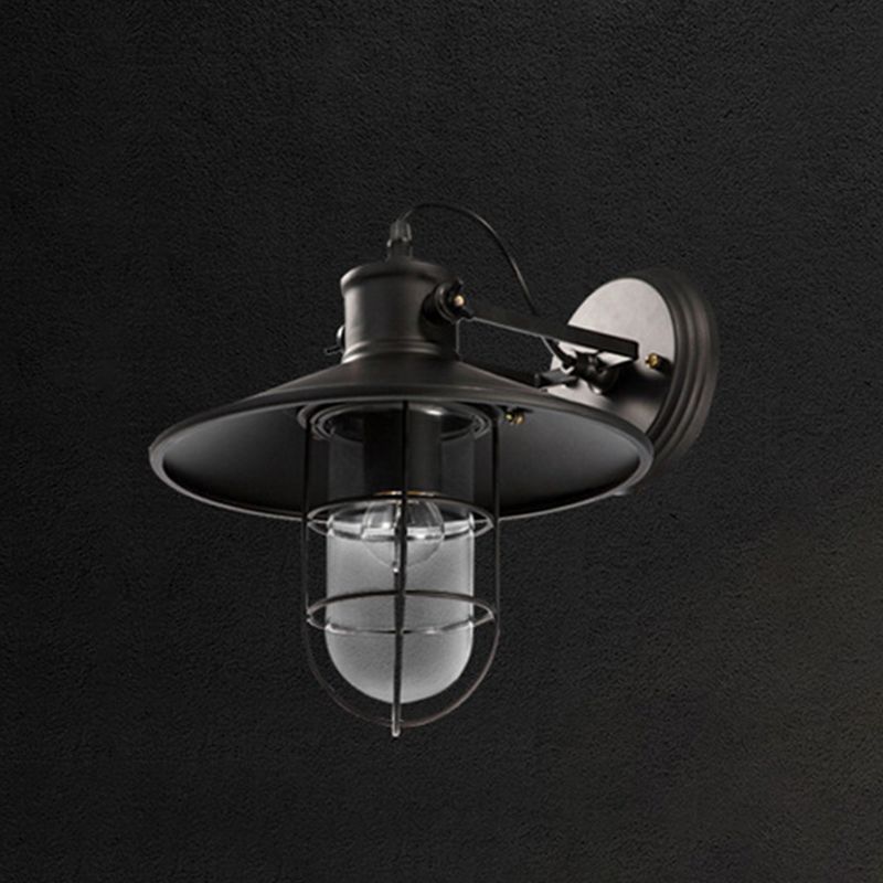 Geometric Shape Metal Wall Lighting Industrial Style Single Light Wall Mounted in Black