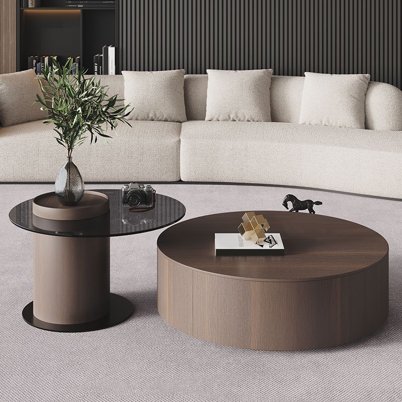 11"H Contemporary Coffee Table Round Coffee Cocktail Table with Drawer