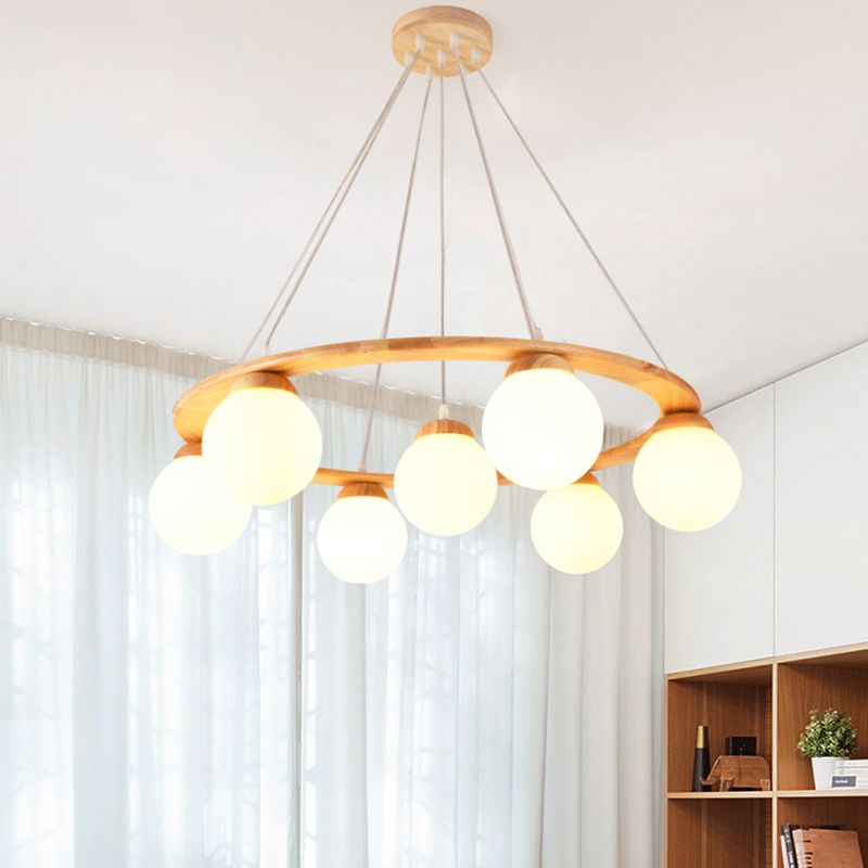 Modern Glass Chandelier Light Fixtures Cafe Restaurant Hanging Chandelier with Wood