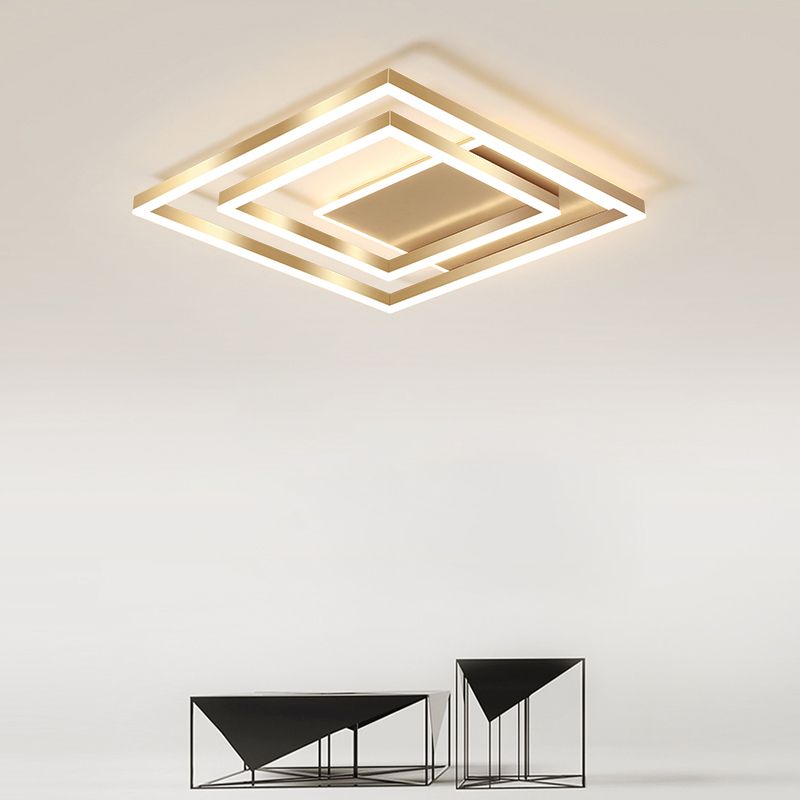 Luz de techo cuadrado de oro cepillado LED minimalista LED ACRYLIC SEMI FLUSH MANTEPLACIÓN DE MONTAJE