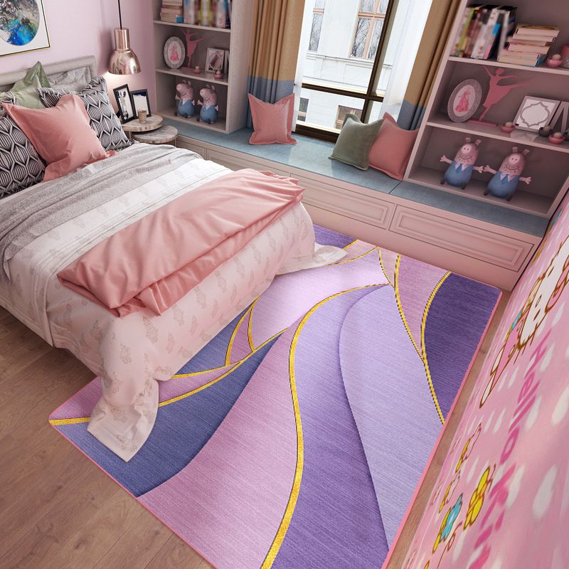 Pink Nordic Rug Polyester Color Piece Rug Washable Indoor Rug for Home Decor