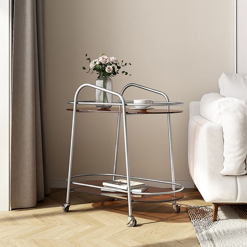 Modern 2-Tier Corner Table 4 Legs Oval Side End Table with Storage