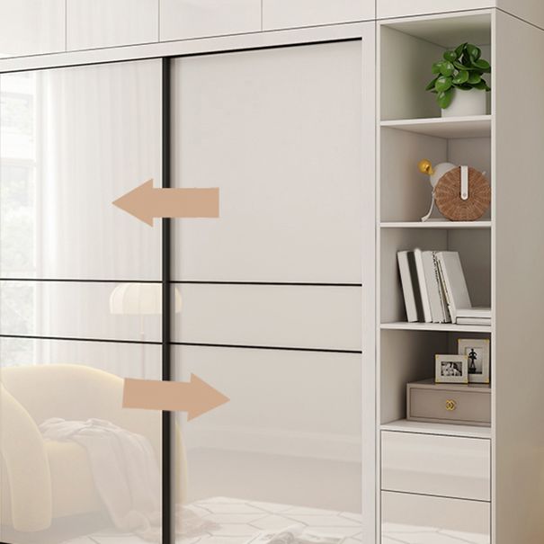 White Mirrored Finish Wardrobe Cabinet Modern Engineered Wood Wardrobe