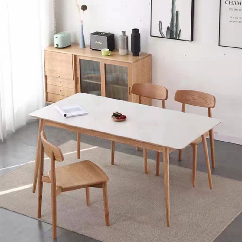 Modern Sintered Stone Top White Dining Table Rectangle Standard Dining Table with 4 Legs Base