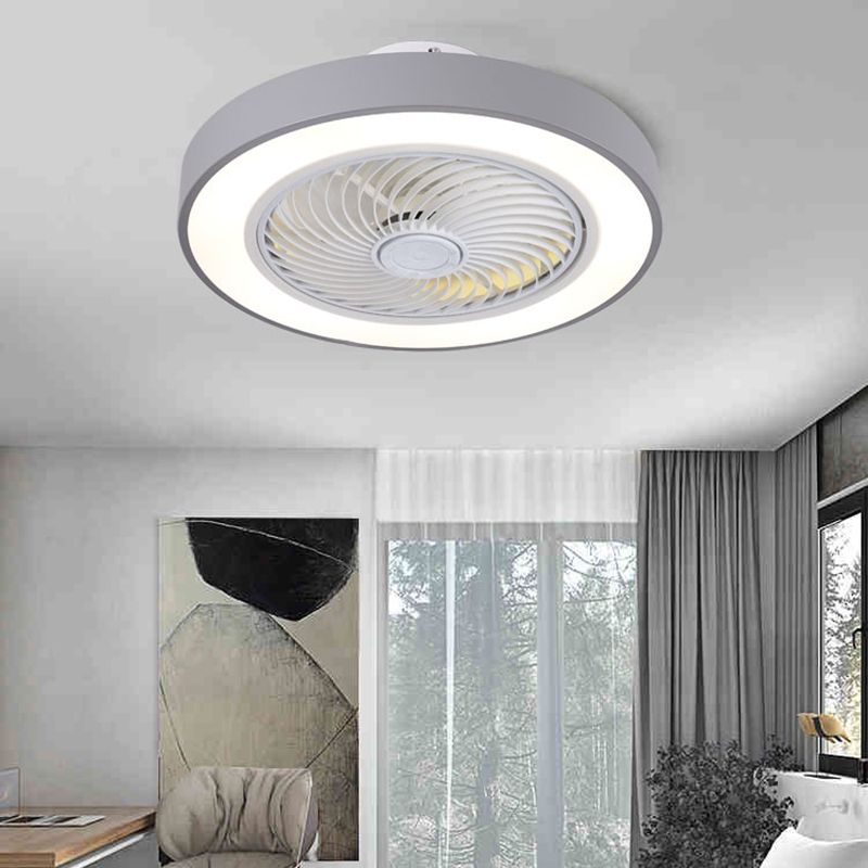 Moderne minimalistische LED -Makkaron Deckenventilator Leichter Eisenkreisendeckenleuchte mit Acrylschatten