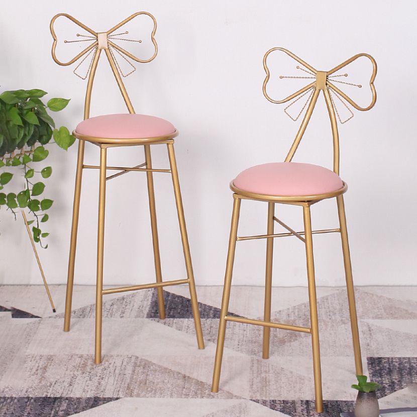 Nordic Armless Backrest Counter Stool Iron Cafe Bar Stool with Leather Cushion and Pedal