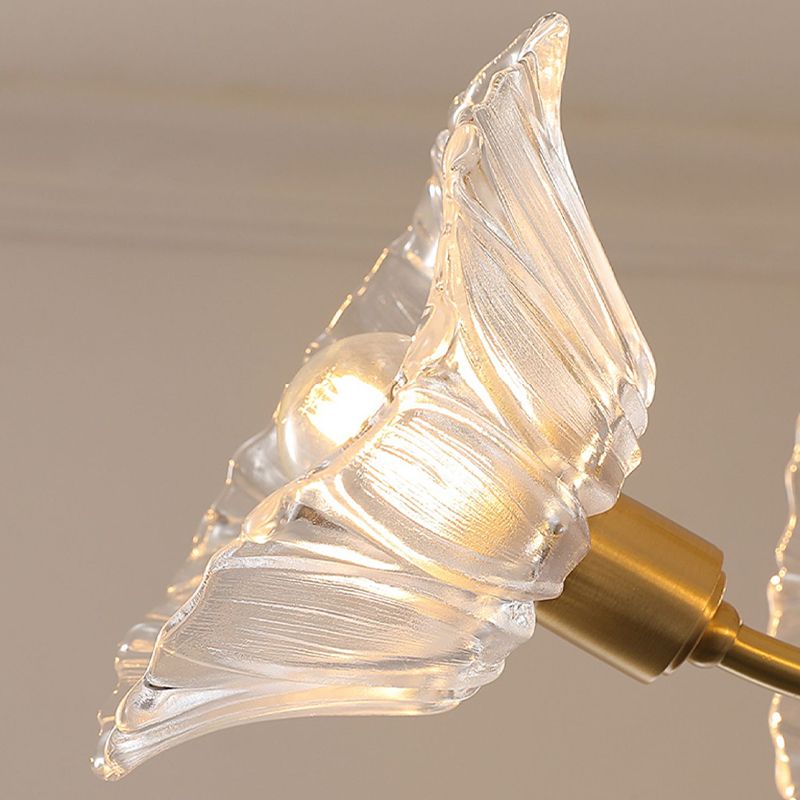 Flower Shape Glass Flush Mount Light Modern Multi Lights Ceiling Mount Light in Brass
