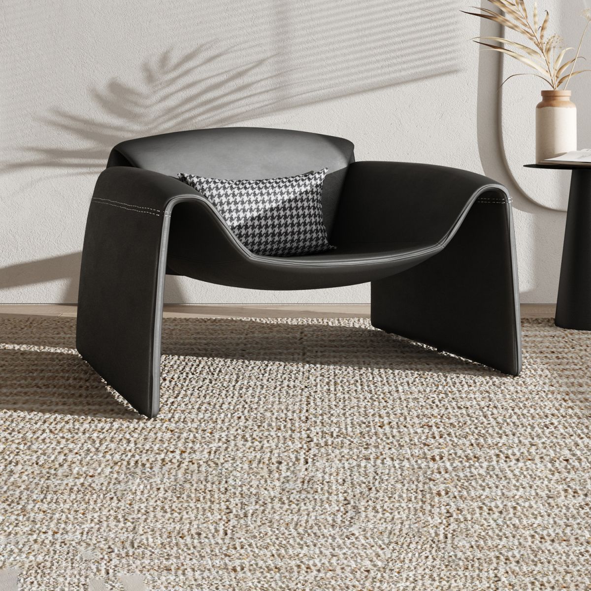 38.18" Wide Faux Leather Armchair Upholstered Pillow Back Accent Chair