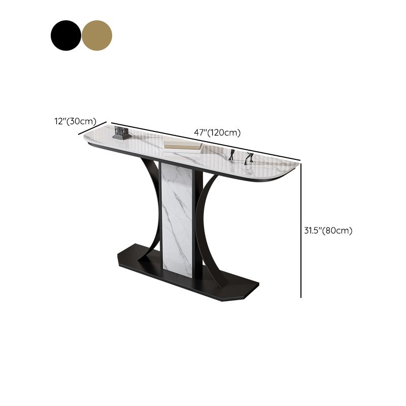 Glam Console Table Half Moon Stone Accent Table for Hall , 12 Inch Wide
