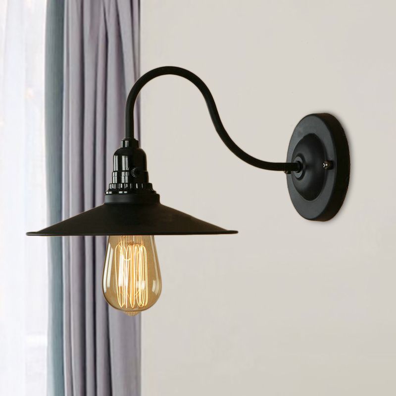 Metall -Schwanenhals Wandleuchten mit ausgestattetem Schatten Vintage Stil 1 Leichte Wohnzimmerwandlampe in Schwarz