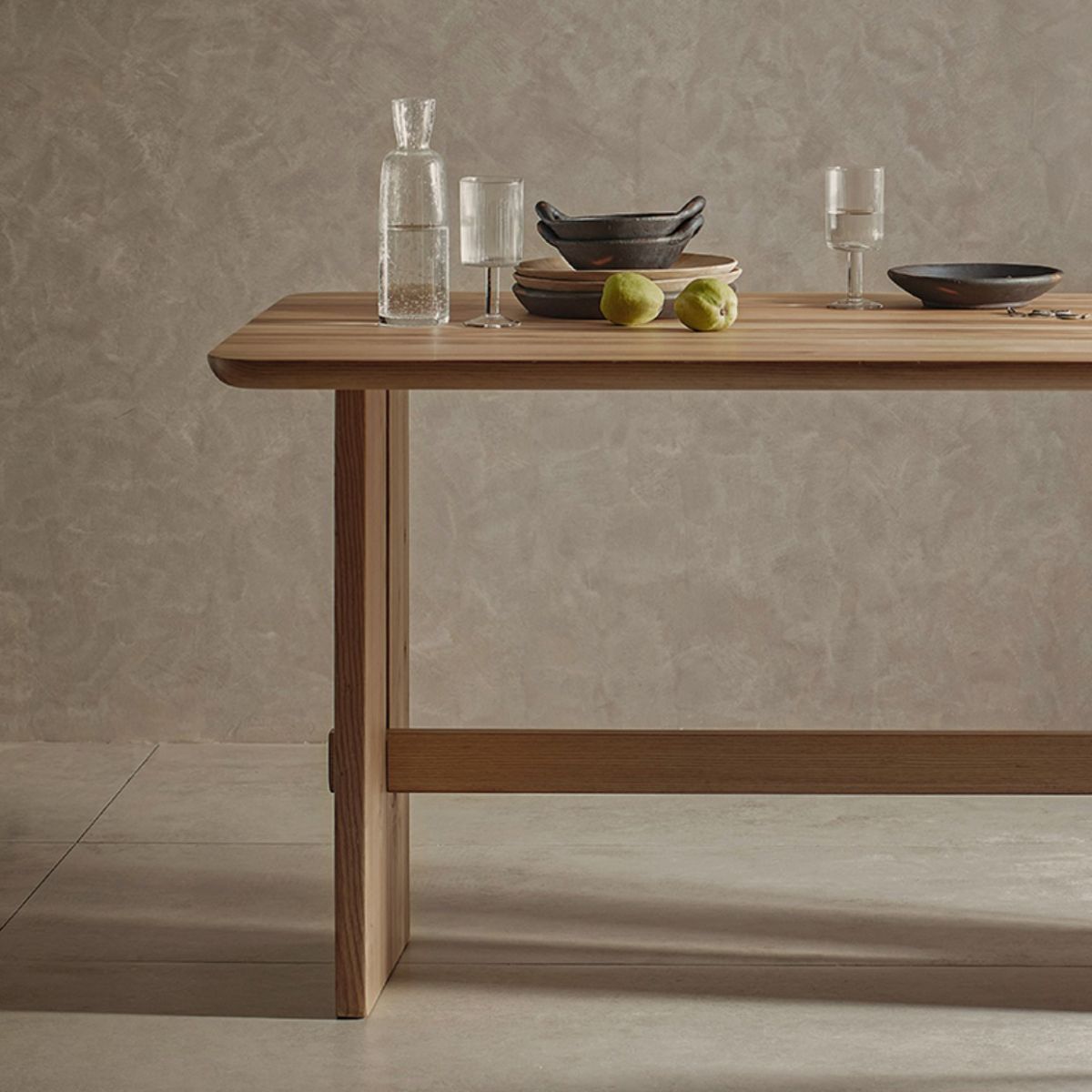 Modern Rectangle Trestle Dining Table Natural Ash Wood Table