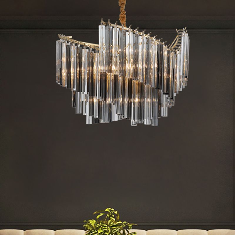 Postmodern Spiral Chandelier Lighting Smoke Gray Tri-Side Crystal Rod 5/10 Heads Living Room Hanging Lamp