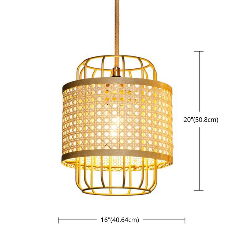 Hand-Worked Rattan Restaurant Ceiling Light Asian Style Single Bulb Lantern Hanging Pendant Light