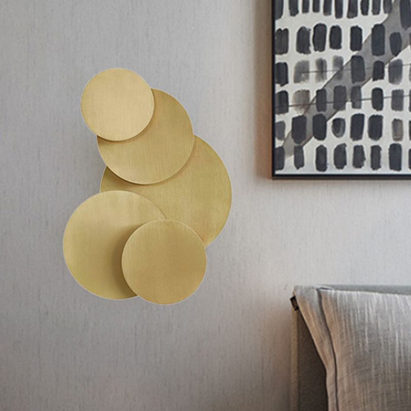 Metallic Disc Wall Mounted Lighting Minimalist 2-Light Brass Finish Sconce Light Fixture