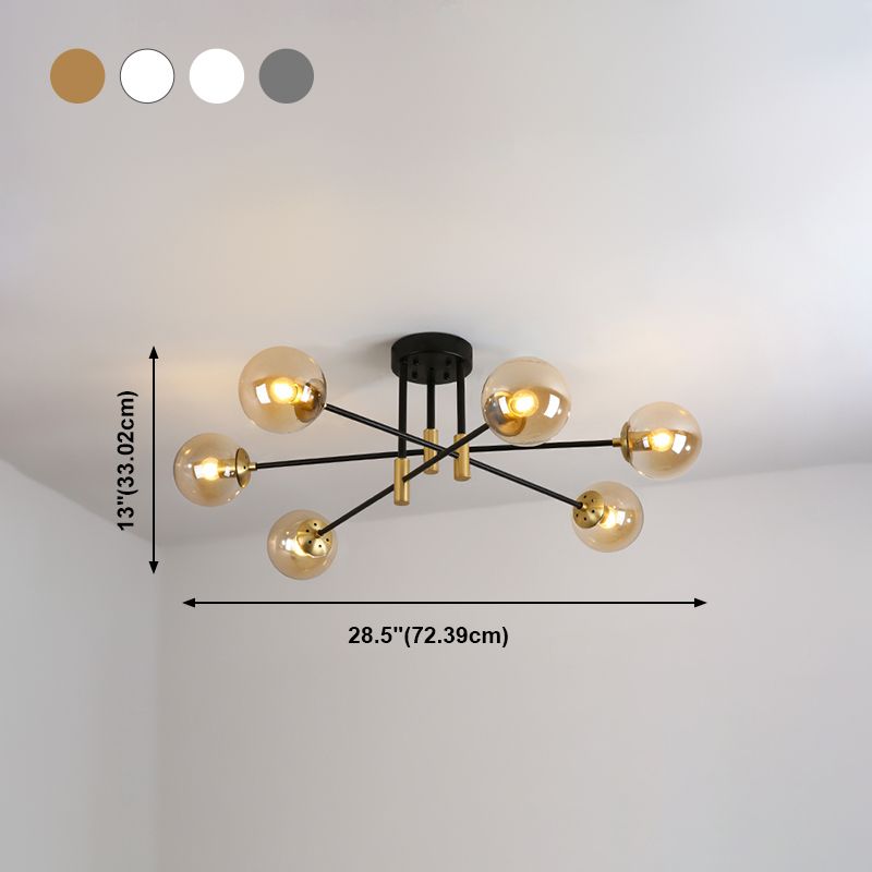 Modern Nordic Globe Semi Flush Mount Electroplate Iron Ceiling Light with Glass Shade