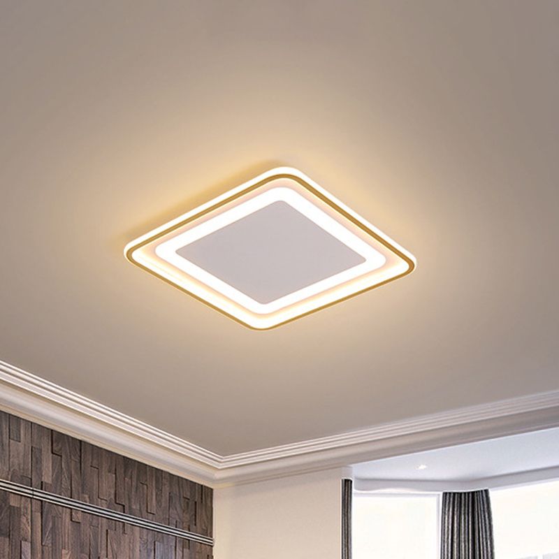 16.5"/20.5" W Modernity LED Flush Light Gold Squared Ceiling Lamp with Acrylic Shade in Warm/White Light for Bedroom