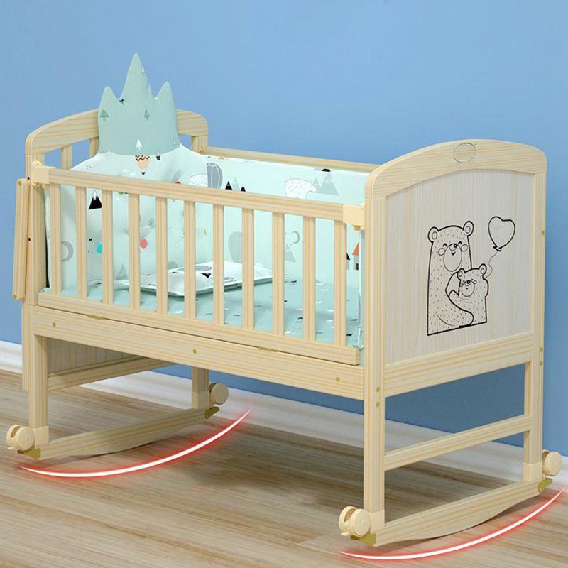 Wood Scandinavian Baby Crib with Guardrail Nursery Crib with Wheels