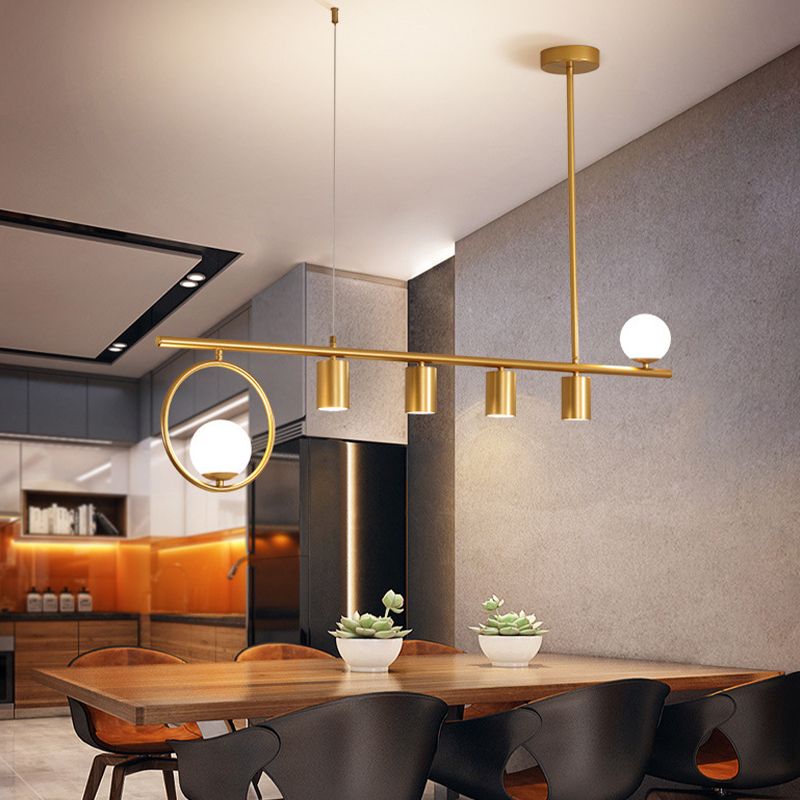5 / 6 Light Ceiling Pendant in Black / Gold Finish Metal and Glass Kitchen Island Fixture