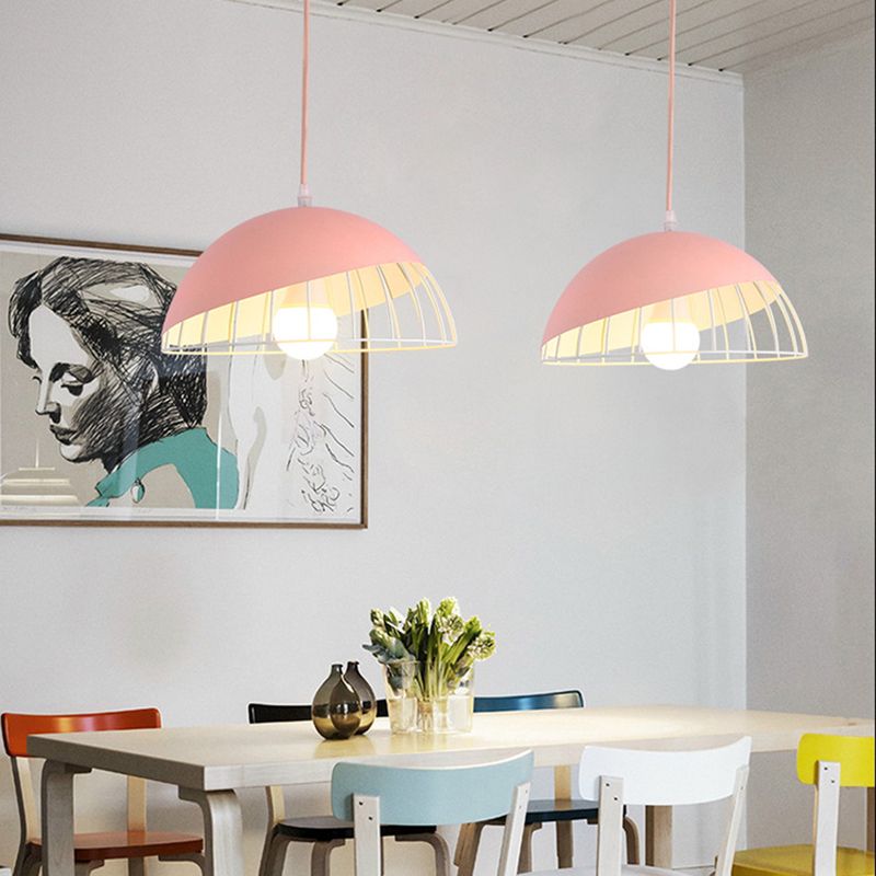 Moderne creatieve macaron hanglamp ijzer halfrond hangende lamp met aluminium schaduw