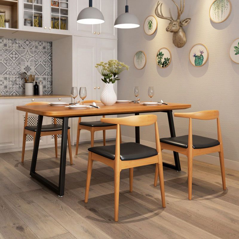 Pine Wood Top Dining Table Industrial Rectangle Table with Sled Base in Black