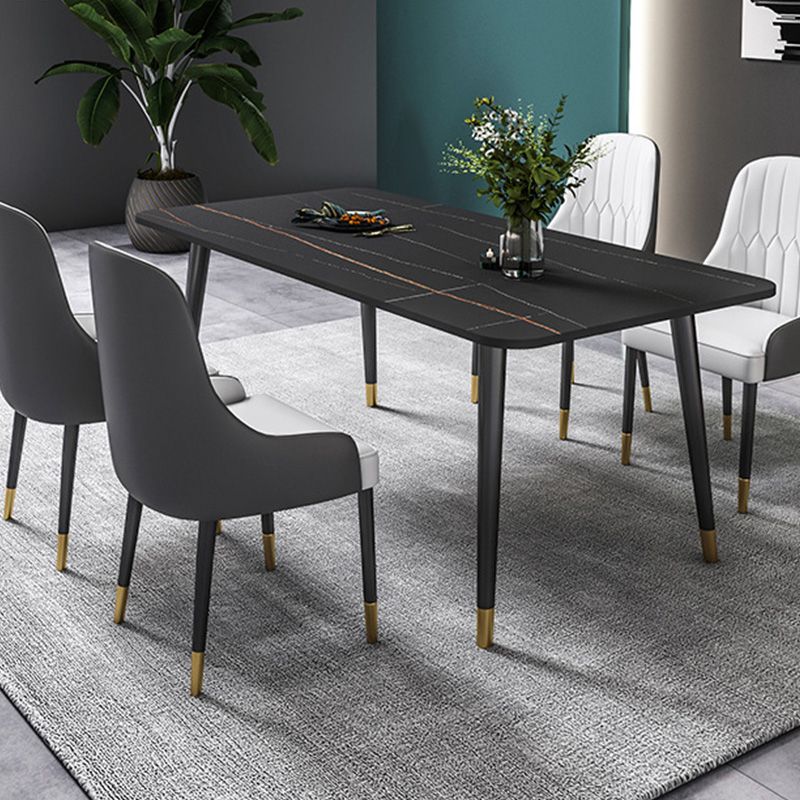 Rectangle Black Base Dining Table Glam Stone Table for Kitchen
