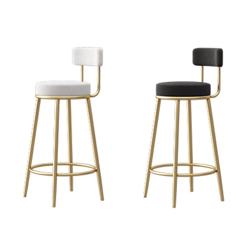 Glam Fabric Bar Stools Low Back Round Seat Barstool with 4 Gold Iron Legs