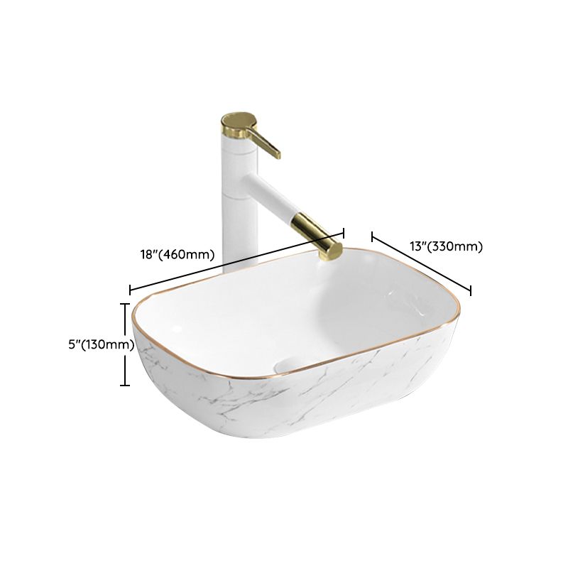 Contemporary Bathroom Sink Pop-Up Drain Porcelain Rectangular Vessel Bathroom Sink