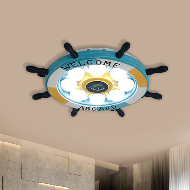 White/Orange/Blue Rudder Flush Lamp Coastal LED Acrylic Ceiling Mounted Fixture in White Light for Bedroom