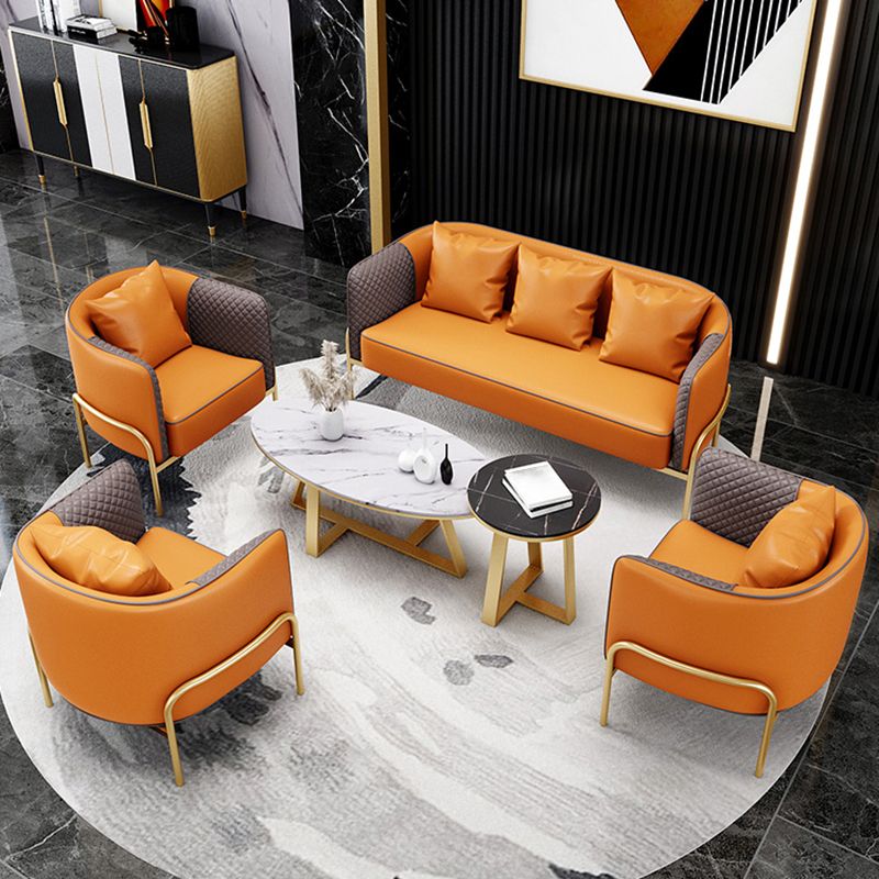 Modern Faux Leather Sofa with Pillow Back for Living Room Sofa