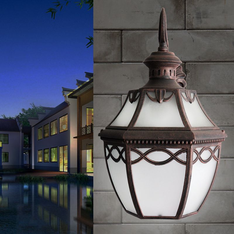 1 kop opaal glazen wand gemonteerd lamp lodge roest buiten lantaarnvormige wand sconce verlichting