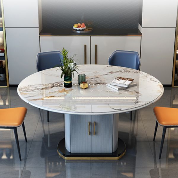 Modern Extendable Dining Table White Round Stone Tabletop with Storage
