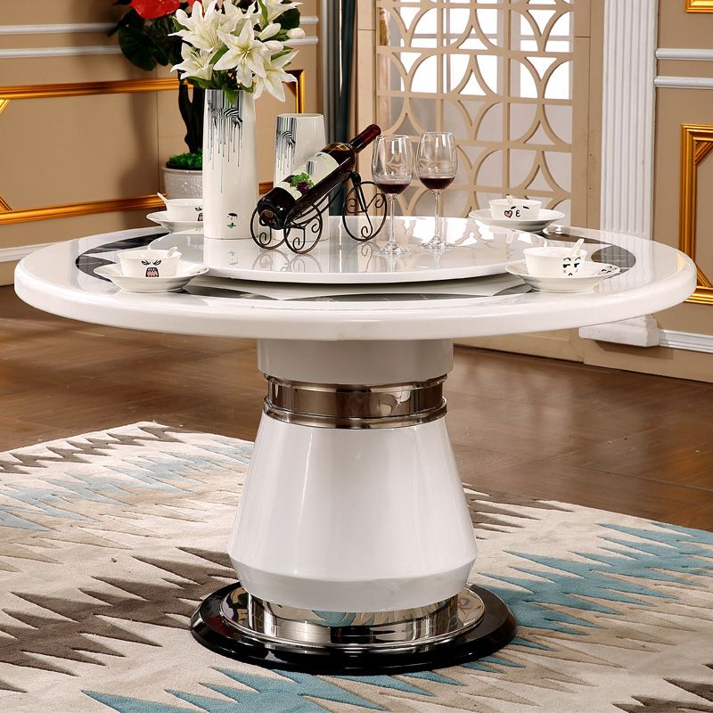 Marble Dining Table Round Pedestal Dining Site Table with Turntable