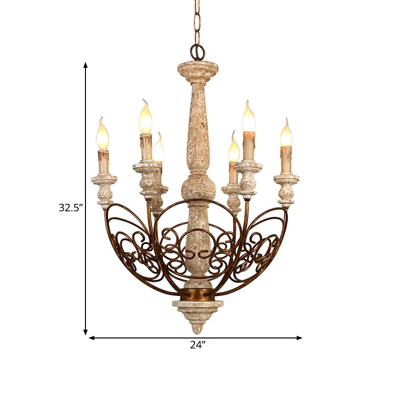 Brass 6 lumières lustre éclairage rustique en bois candélabre pendentif pour le salon