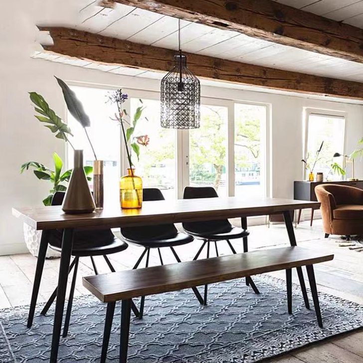 Modern Solid Wood Kitchen Dining Table Standard Rectangle Dining Table with 4 Legs Base