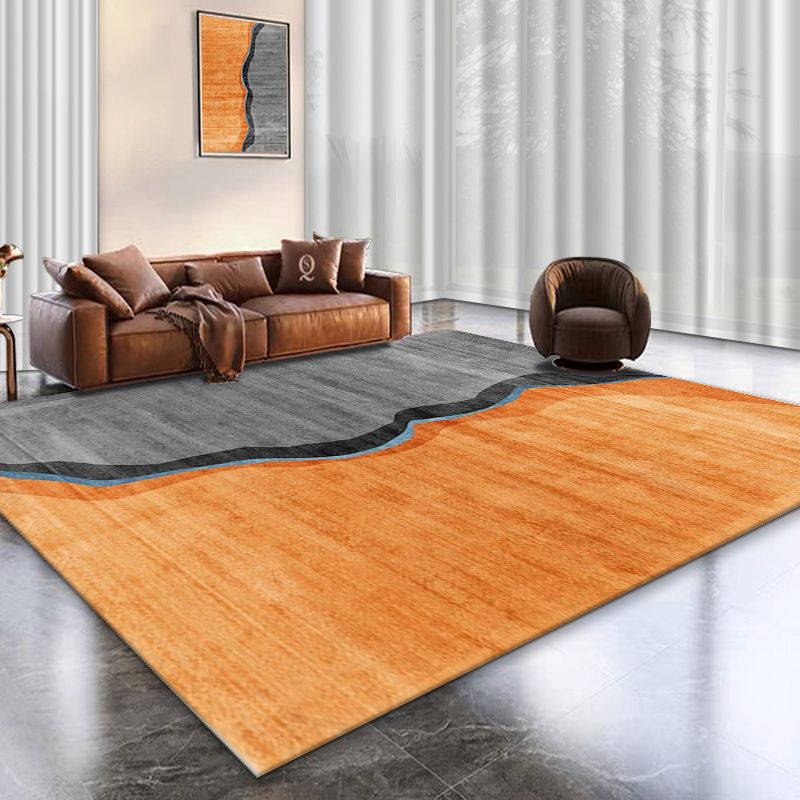 Orange Living Room Area Carpet Geometric Print Polyester Area Rug Anti-Slip Washable Rug