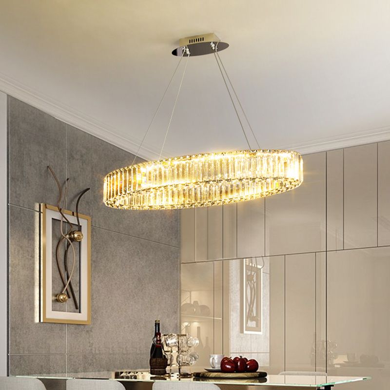 Clear Circle Hanging Lamp Contemporary K9 Crystal Prism Island Light over Dining Table