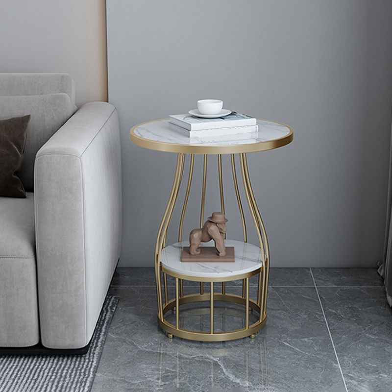 Contemporary Stone Top End Table Dia 19.69" Frame Shelf Included Side Table