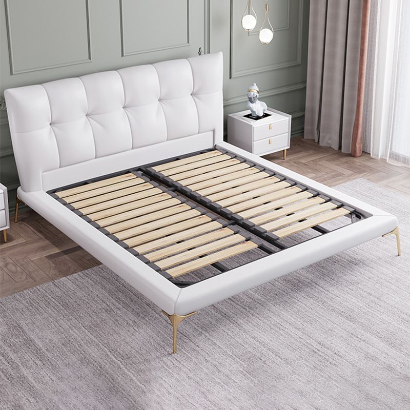 Grey Upholstered Tufted Bed Frame Glam Faux Leather Standard Bed