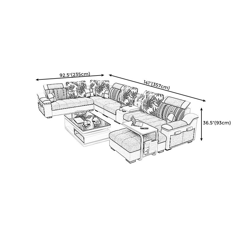 Sloped Arms Pillowed Back Cushions Sectionals Sofas for Living Room