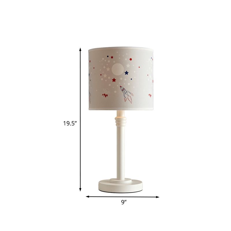Cartoon Zylinder Schatten Tisch Leicht gemustertes Stoff 1 Leichter Lesebuch Lampe in Weiß