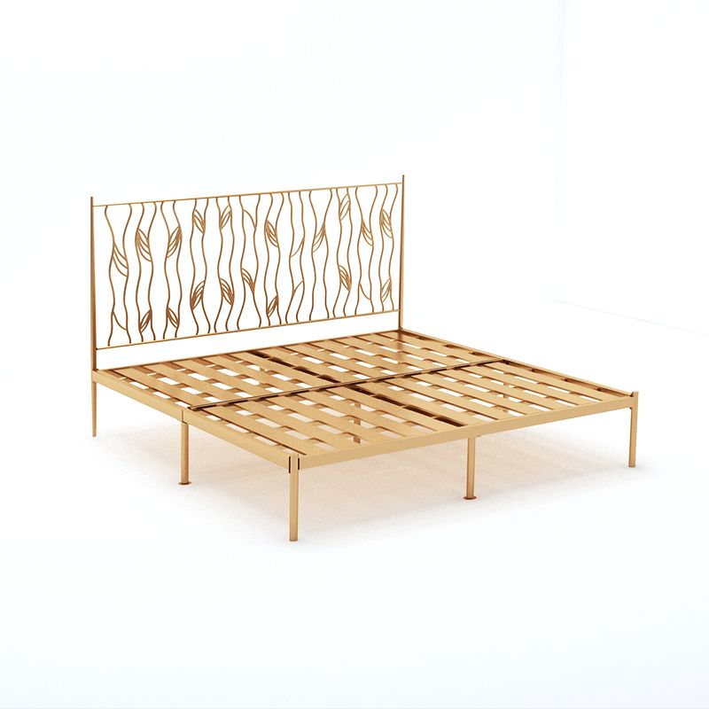 Glam Metal Open-Frame Bed with Rectangular Headboard, 45.3" Tall