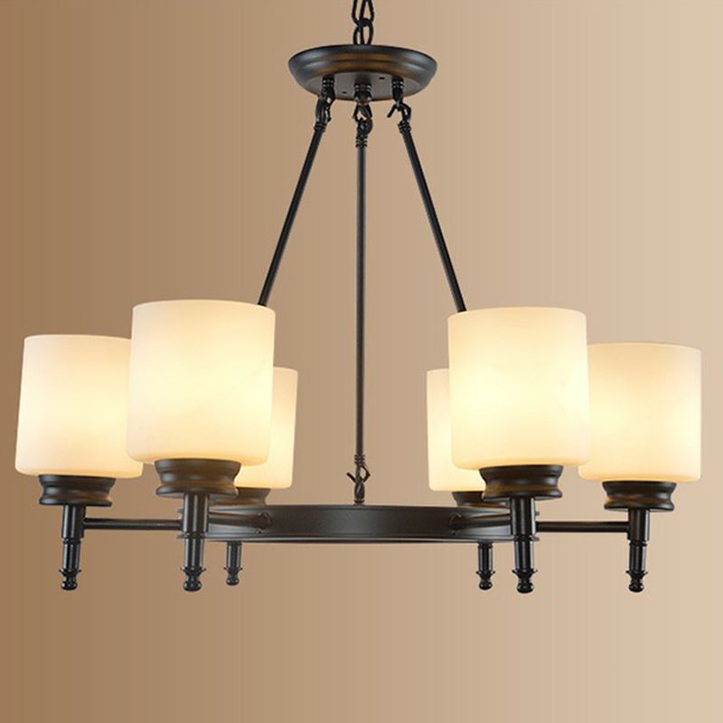 Retro Cylinder Shaped Chandelier Light Opal Glass Pendant Light Fixture for Living Room
