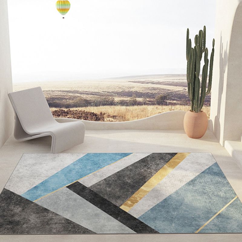 Blue Modern Rug Blending Graphic Rug Non-Slip Backing Rug for Living Room