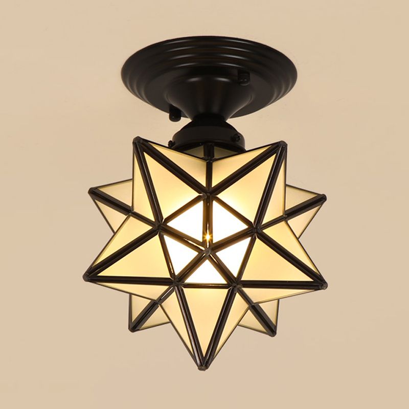 1-Light Ceiling Light Modern Ceiling Mount Light with Glass Shade for Living Room