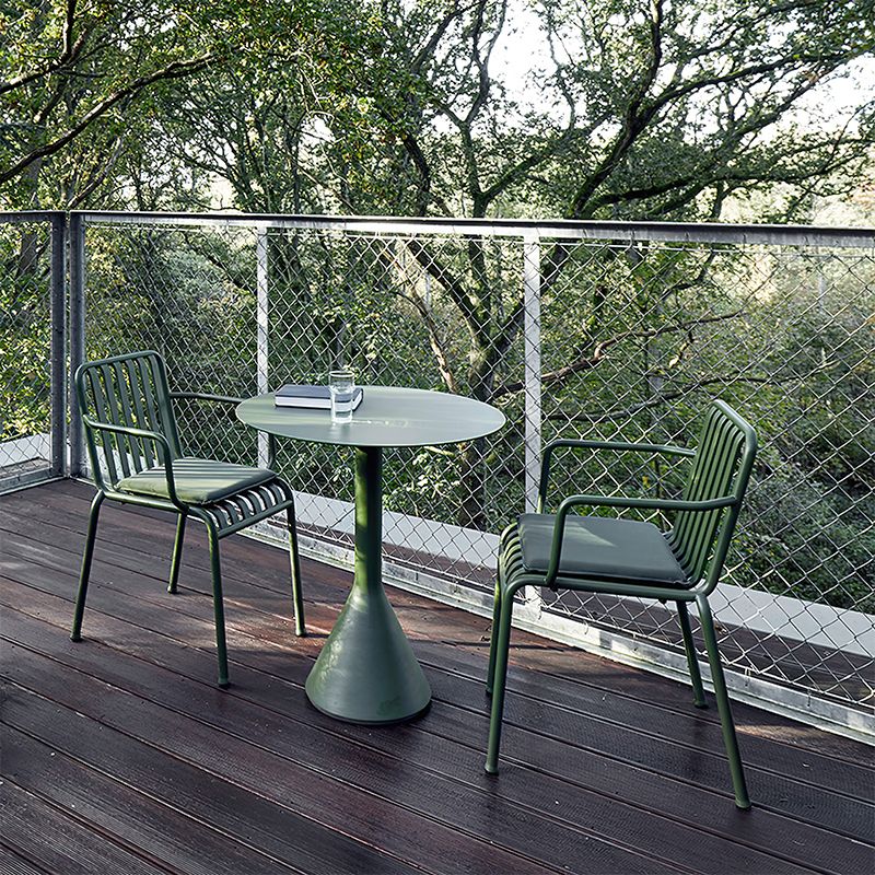 Industrial Green Dining Table Metal Outdoor Table with Pedestal Base