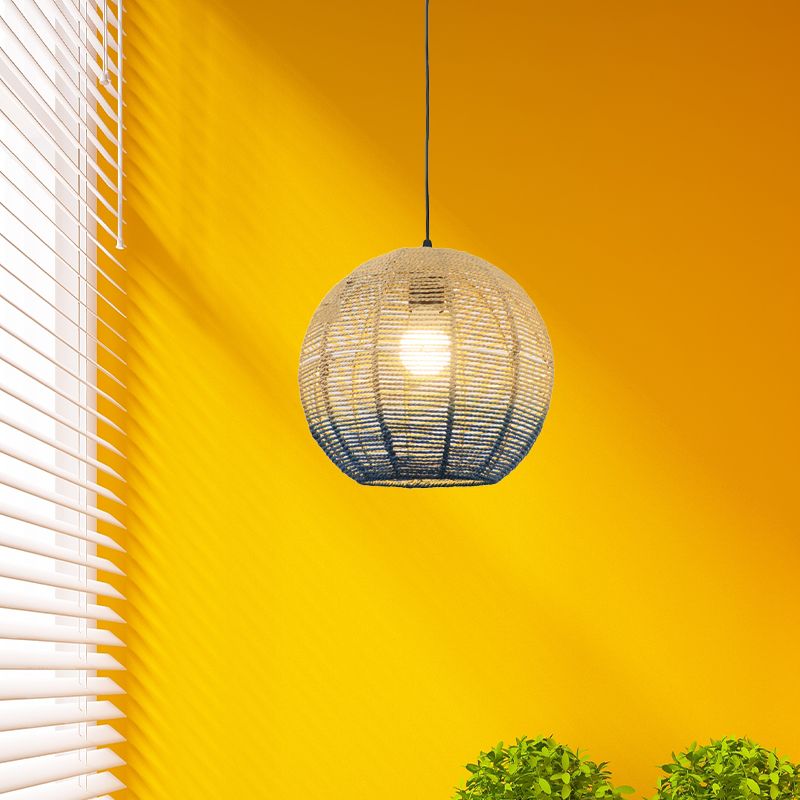 Globe/Elliptical/Barrel/Dome Pendant Lamp Chinese Straw Rope 1 Bulb Red/Blue Hanging Light for Bedroom Restaurant